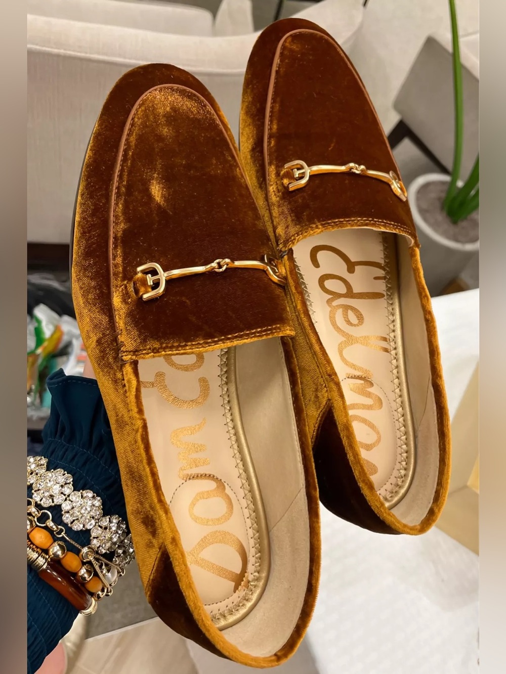 Sam Edelman Loraine Bit Velvet Loafers Slip On Flats Gold Brown Women 10 Fall